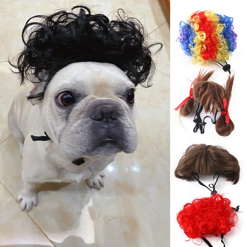 Creative Pet Cosplay Accessories Clown Red Wig Head Wear for Dogs 30-60cm Puppy Cap Party New Year French Bulldog Hat for Cat