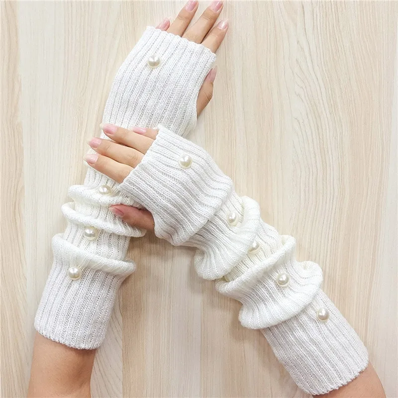 

Long Fingerless Gloves Women's Mitten Winter Arm Warmer Knitted Arm Sleeve Fine Casual Soft Girls Goth Clothes Gothic Peal Glove