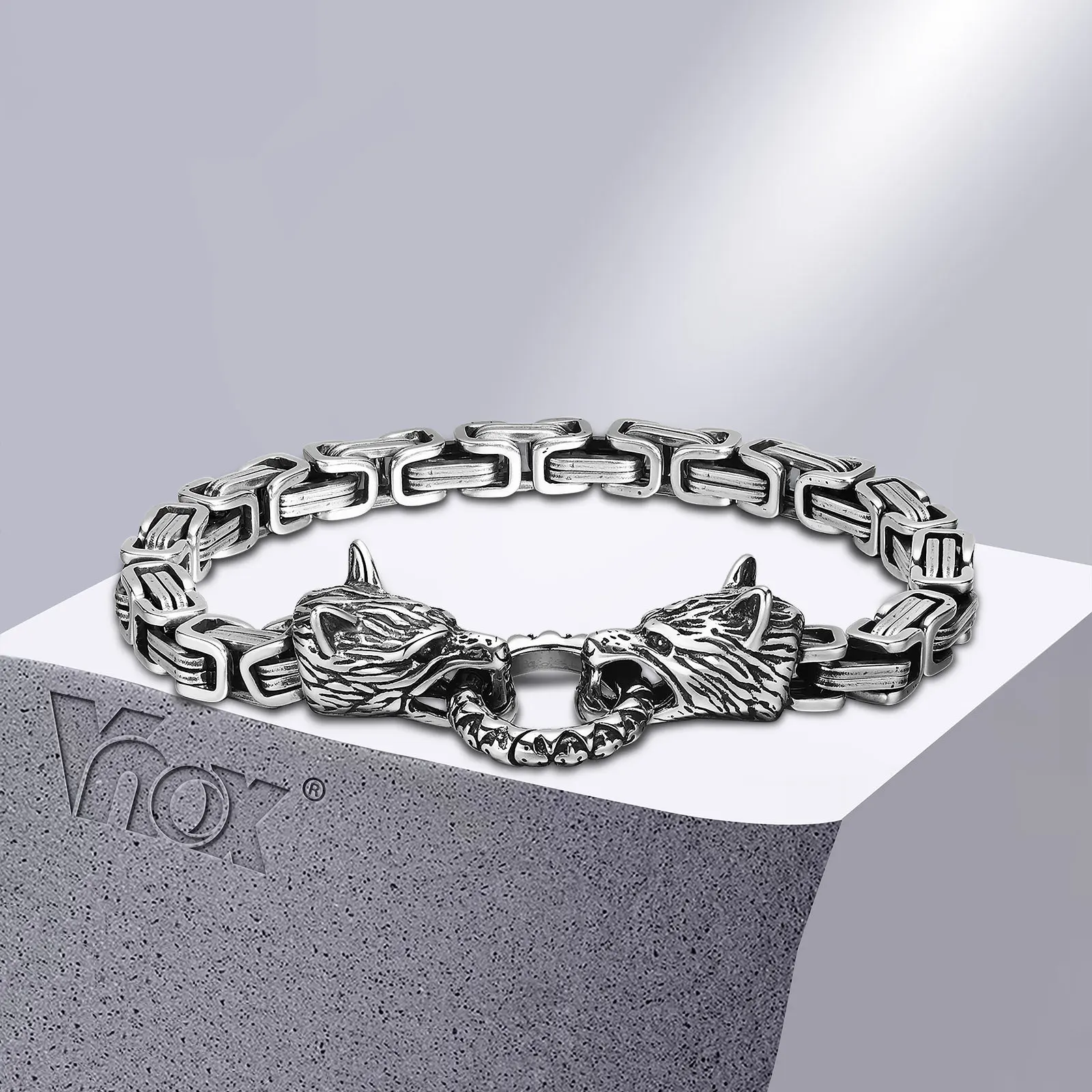 

Vnox Rock Double Wolf's Head Bracelets for Men, Punk 6MM Byzantine Link Chain Wristband, Cool Fashion Male Gift Jewelry