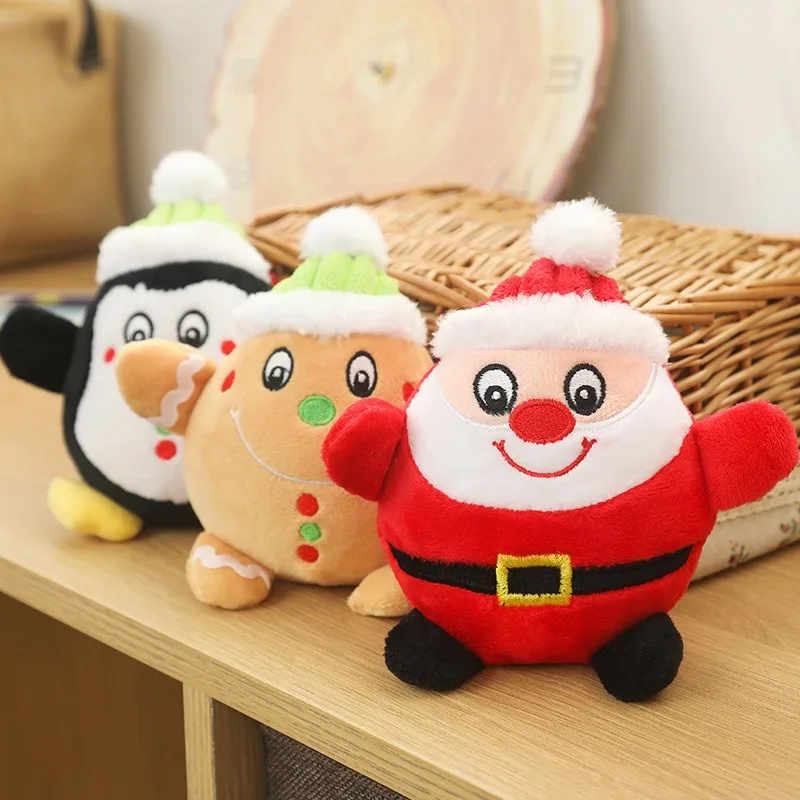 

Плюшевые игрушки для собак Санта-пингвин, дышащая интерактивная игрушка, прочная пищалка для кошек, игрушка для средних и маленьких щенков, кошек
