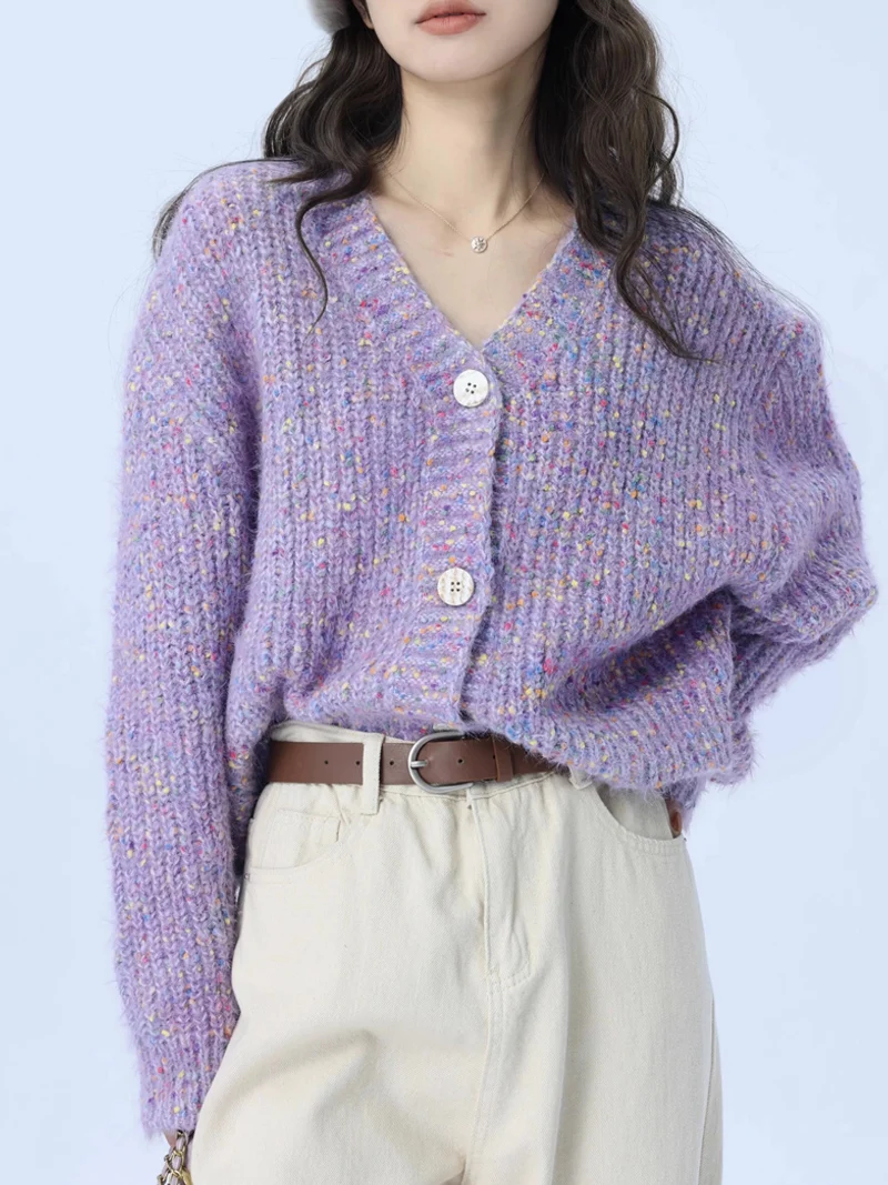 DGLUKE красочный вязаный кардиган свитера для женщин большого размера с v-образным