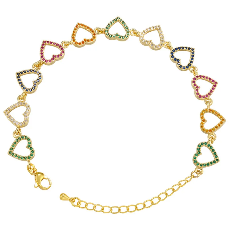 

Colorful Heart Star Link Chain Bracelet for Women Luxurious Romantic Jewelry Fashion Lobster-claw-clasps pulsera mujer