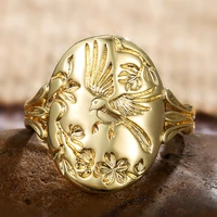 new retro gold handmade carved flower bird rings for women and men vintage punk fashion jewelry wedding party gift finger ring