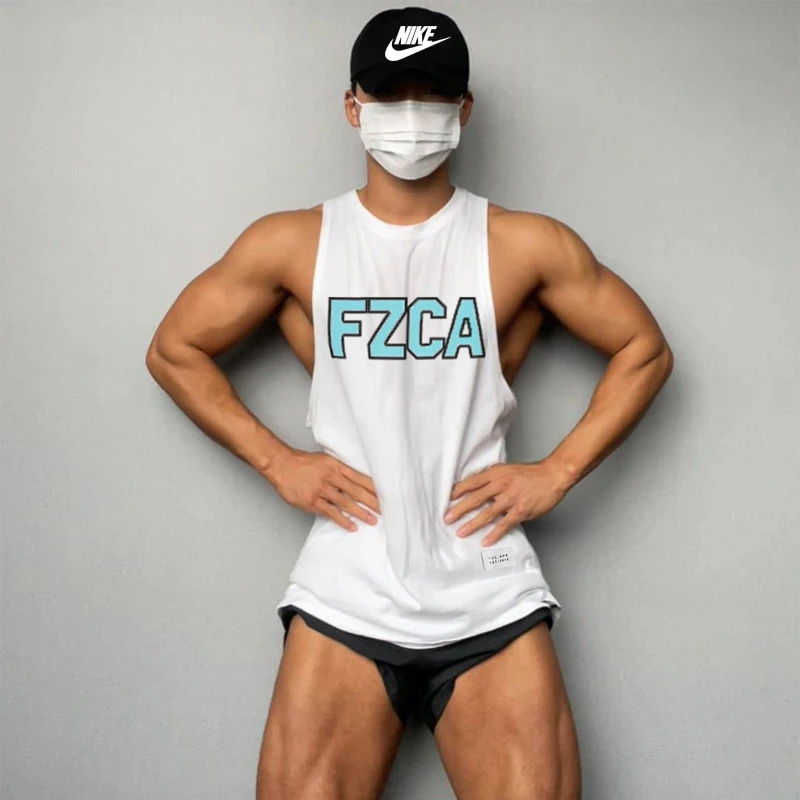 

Summer new men casual trend sleeveless cotton round neck T-shirt GYM fitness weight training outdoor running breathable vest top