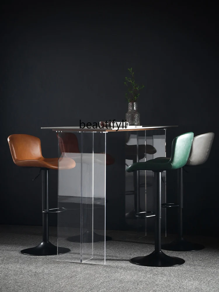 

zqNordic Stone Plate Bar Counter Light Luxury Household Marble Acrylic Modern Minimalist Living Room Partition Table