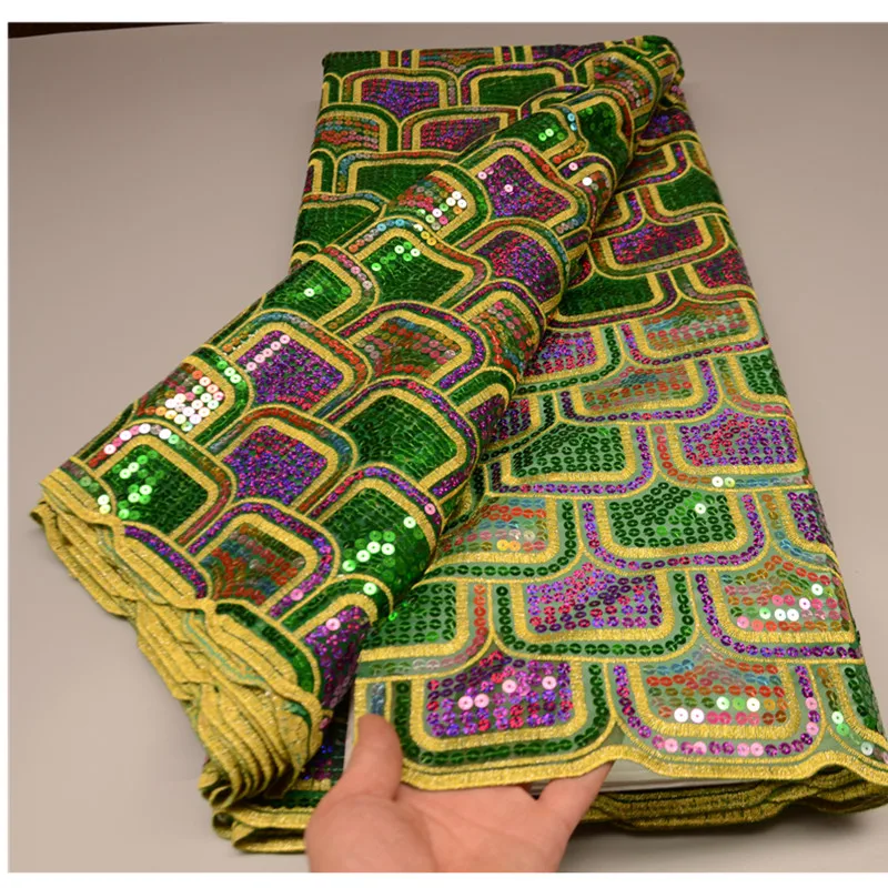 

2022 beautiful sequins lace fabric fashion style 5yards african sequins net tulle lace fabric for wedding PS3221