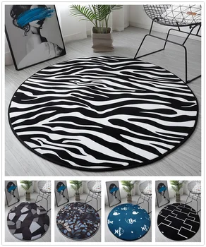 Black White Zebra Print Living Room Carpet Round Chair Mats Anti-slip Kitchen Bedroom Rug Bath Doormat Kids Play Floor Area Rug