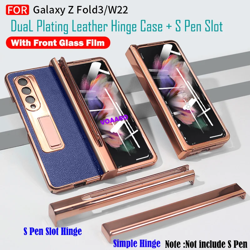 

Для Samsung Galaxy Z, складной чехол с 3 петлями, с S-образным слотом для ручки, магнитный держатель, передний экран, стекло, пленка, кожаный чехол с дв...