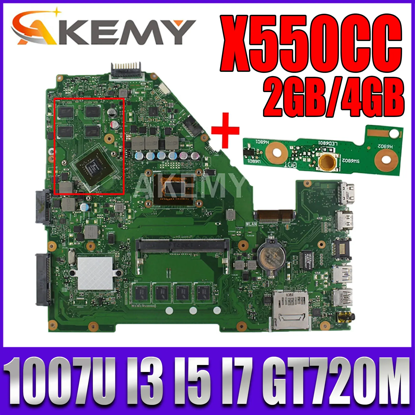 

X550CC Motherboard 2GB 4GB RAM 1007U I3 I5 I7 CPU GT720M GPU for ASUS Y581C X552C X550C X550CL A550C K550C Laotop Mainboard
