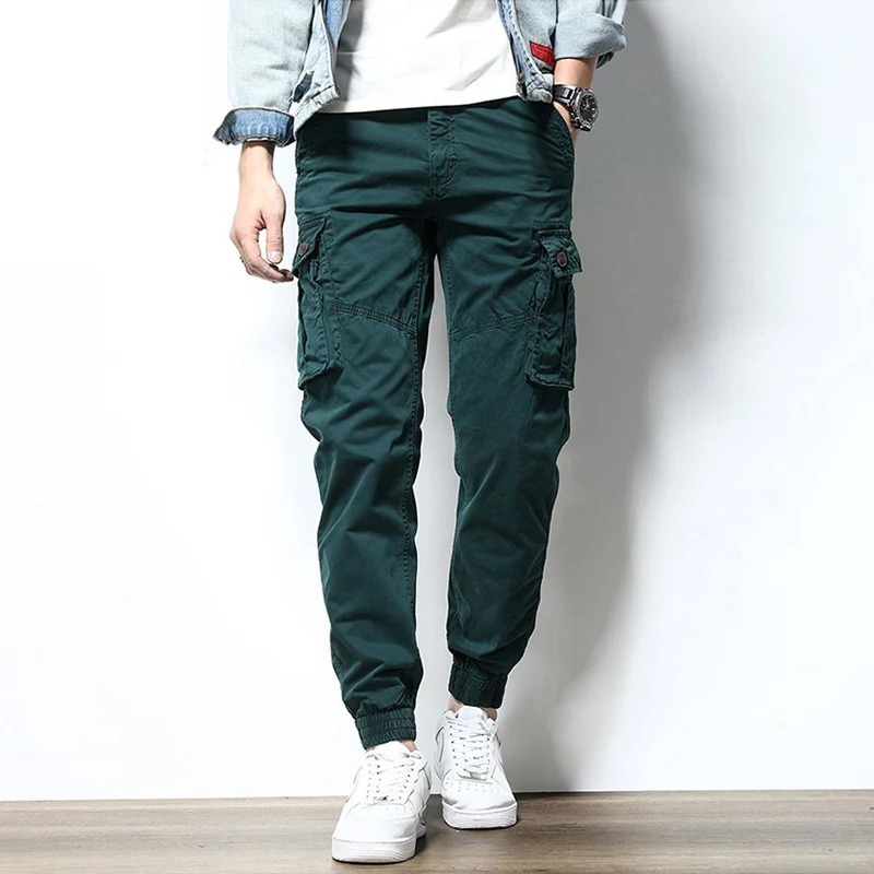 Streetwear Fashion Men Jeans Malachite Green Big Pocket Casual Cargo Pants Hombre Hip Hop Joggers Men Wide Leg Loose Trousers