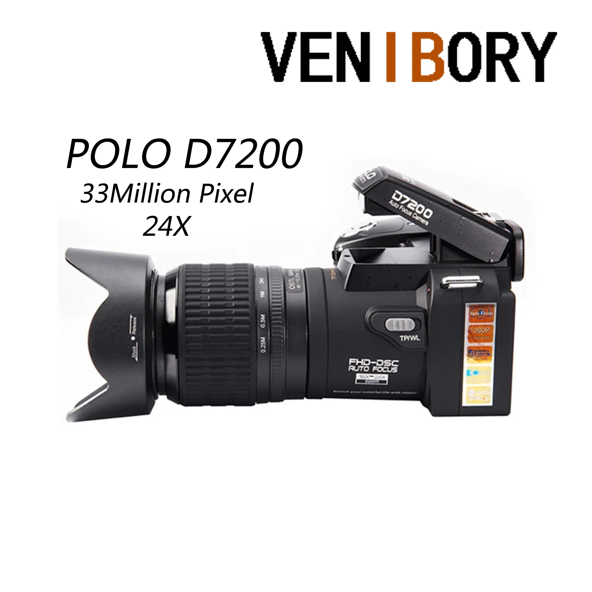 VENIBORY 2022 Digital Camera HD POLO D7200 33Million Pixel Auto Professional DSLR Video Camera 24X Optical Zoom Three Lens