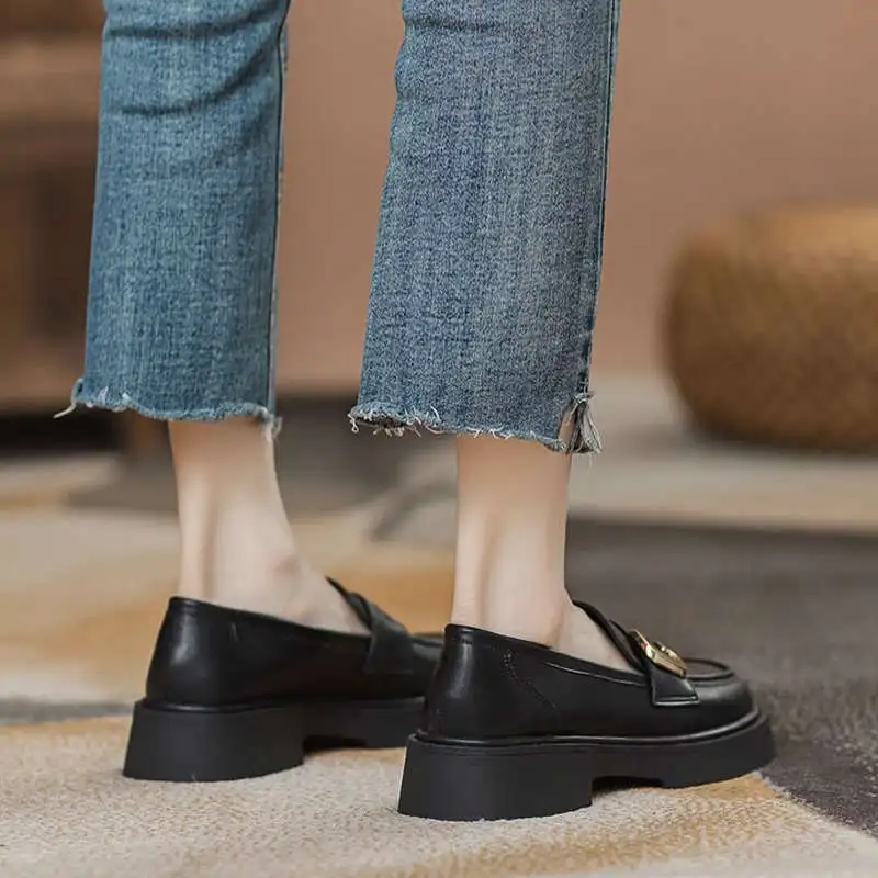 Туфли без шнуровки для женщин Женская обувь Осенние оксфорды с круглым носком