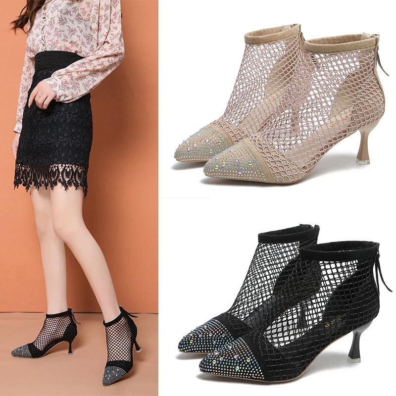 

Модные женские ботильоны, сетчатая обувь, привлекательные женские туфли-лодочки на высоком каблуке и платформе, обувь на шнуровке, женские ...