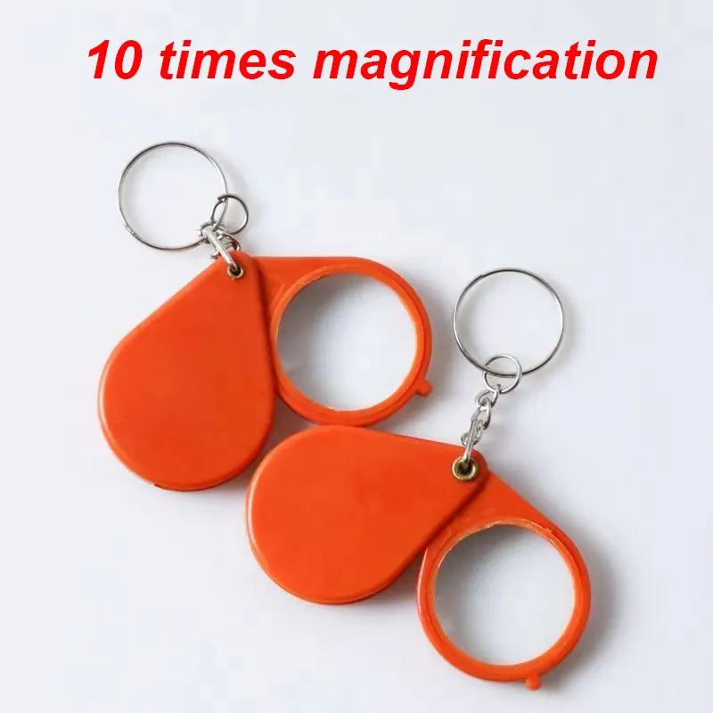 

10X Plastic Portable Folding Mini Handheld Magnifier Loupe Reading 27mm Acrylic Lens Keychain Kids Tool Supplies Accessorise