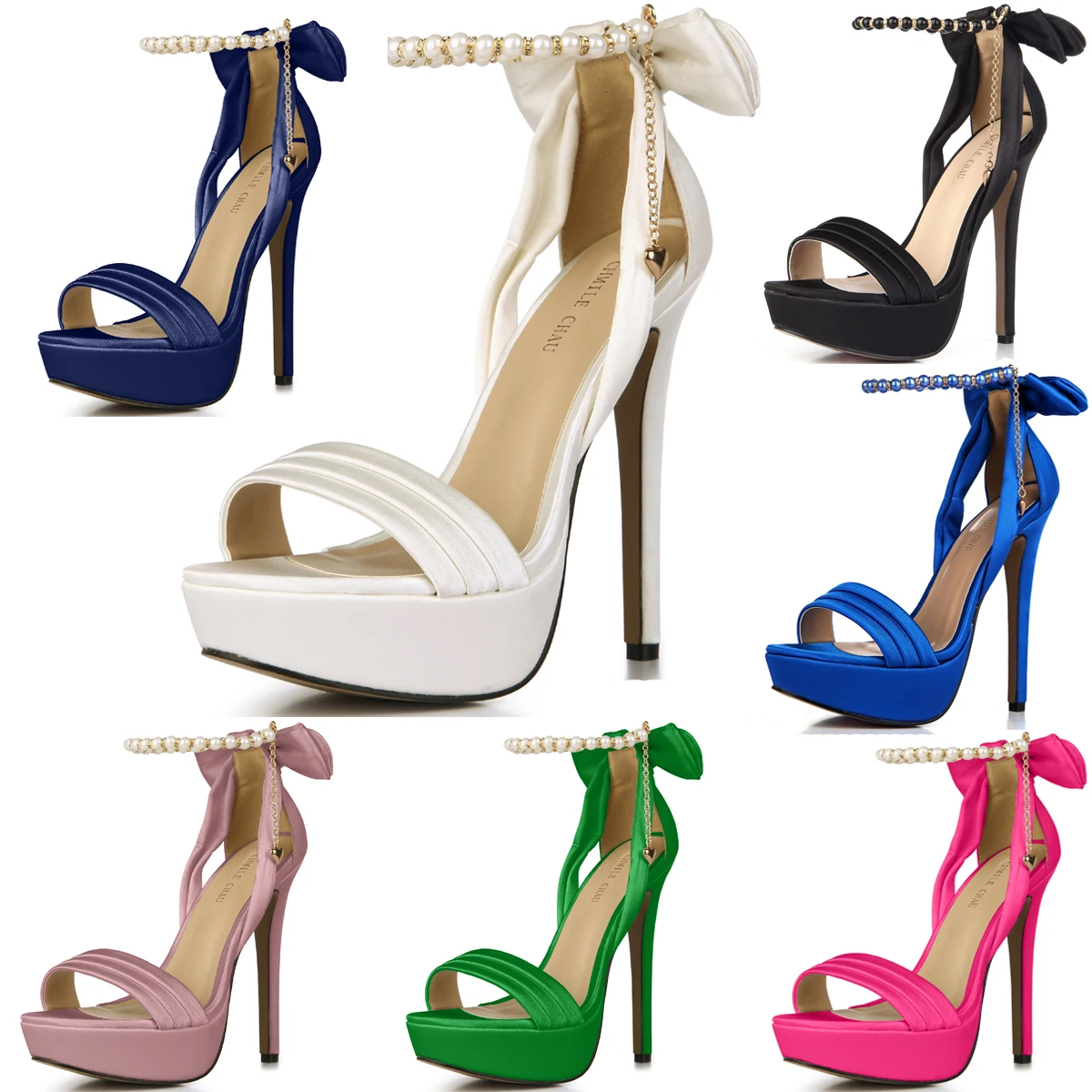 

Satin Bridal Wedding Party Pearl Ankle Strap High Heel Stiletto Women Sandals Sandales Femmes Mariage Nupcial Sposa YJ3463SL-f8