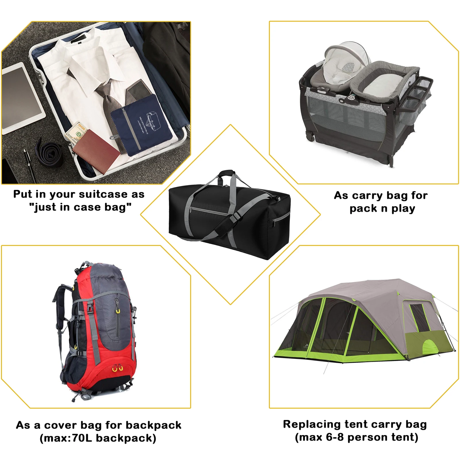 iFARADAY Foldable Duffel Bag 30 inch 75L Large Lightweight Luggage for Men Travel Duffle Bag Tote Carry on Bag Overnight Bags