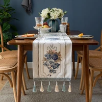 table runner luxury nordic modern flower embroidery dinning table decoration tassel home party coffee table desk decor textile