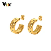 vnox sparkling aaa cz stone hoop earrings for women jewelry gold tone stainless steel c shaped half circle ear clip accessory