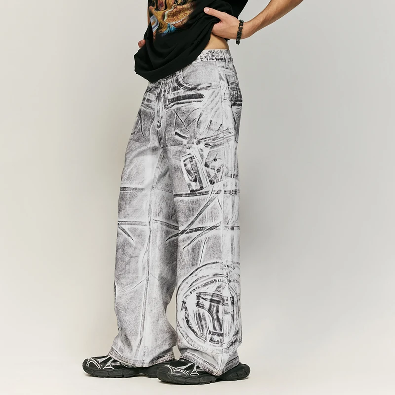 Мужчины сращиваются ​ Цветные матовые джинсы с цифровым принтом осень-зима