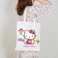 hellon kitty sanrio cute cat canvas women bag casual student girls messenger bags vintage ladies handbag shoulder bag shopping