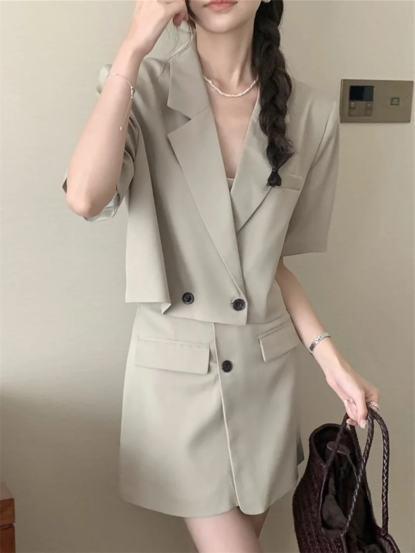 

HziriP S-M Elegant Women Two Pieces Sets New Slim Fashion Blazers Mini Skirts All Match Work Wear High Street Office Lady Suits