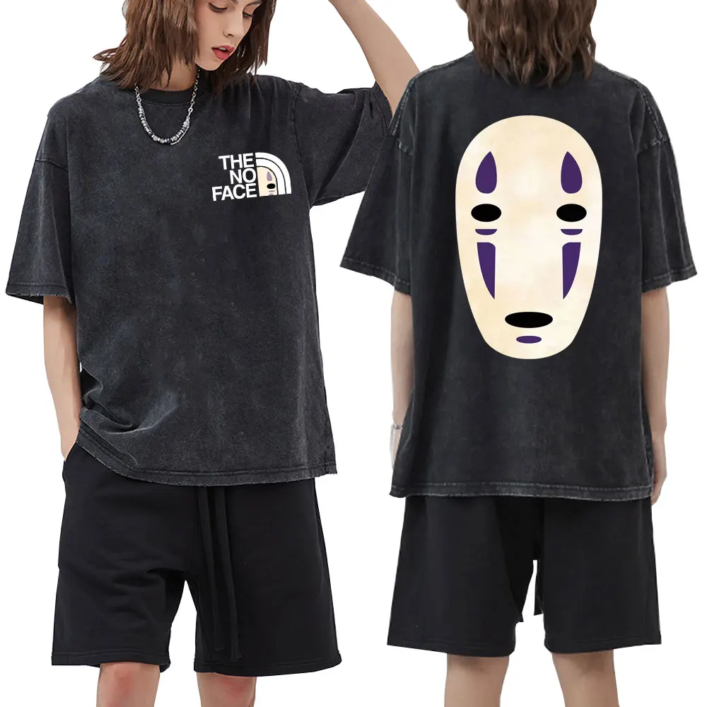 

Anime Spirited No Face Man T Shirt Regular Tops Summer Men Women Wash Vintage Tees 90s Unisex Japanese Manga Oversized T-shirt