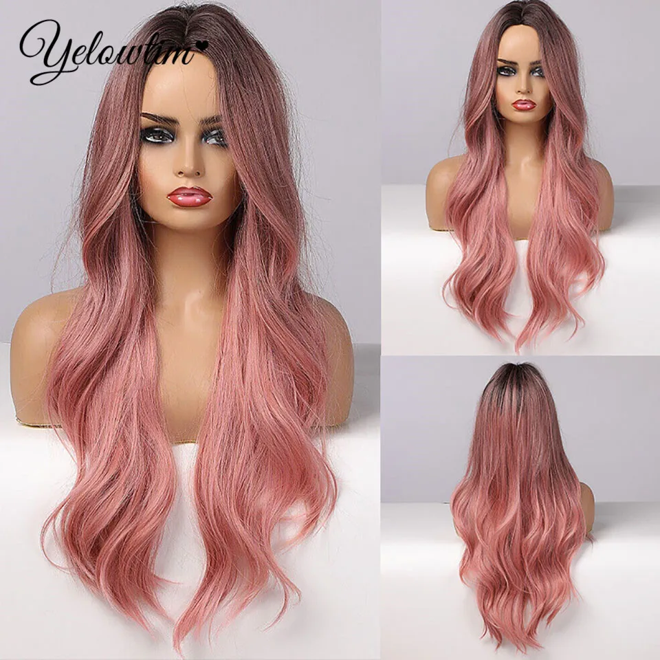 YELOWTIM Синтетический парик из волос от черного до розового цвета натуральный