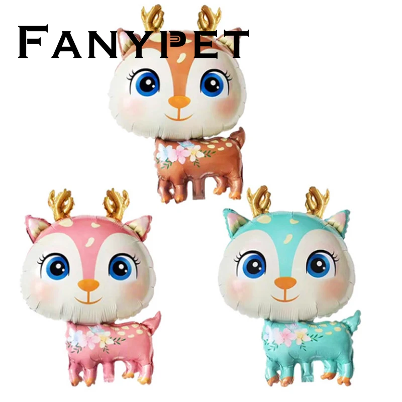 

3pcs Cartoon Cute Deer Foil Balloons Jungle Forest Animals Blue Pink Deer Helium Ballon Baby Shower Birthday Party Decoration