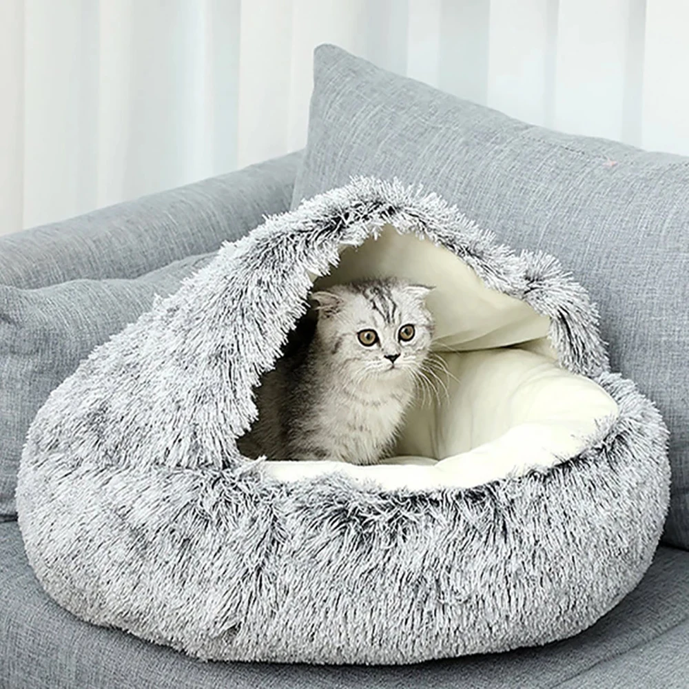 

Pet Cat Bed Soft Plush Round Cat Cushion House Dog Beds Cats Nest Kennel Winter Warm Basket Sleeping Bag for Small Dogs Kitten