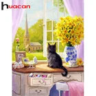 Алмазная вышивка Huacan полный комплект Кот Алмазная мозаика картина на окно животные модульные картины украшение для дома