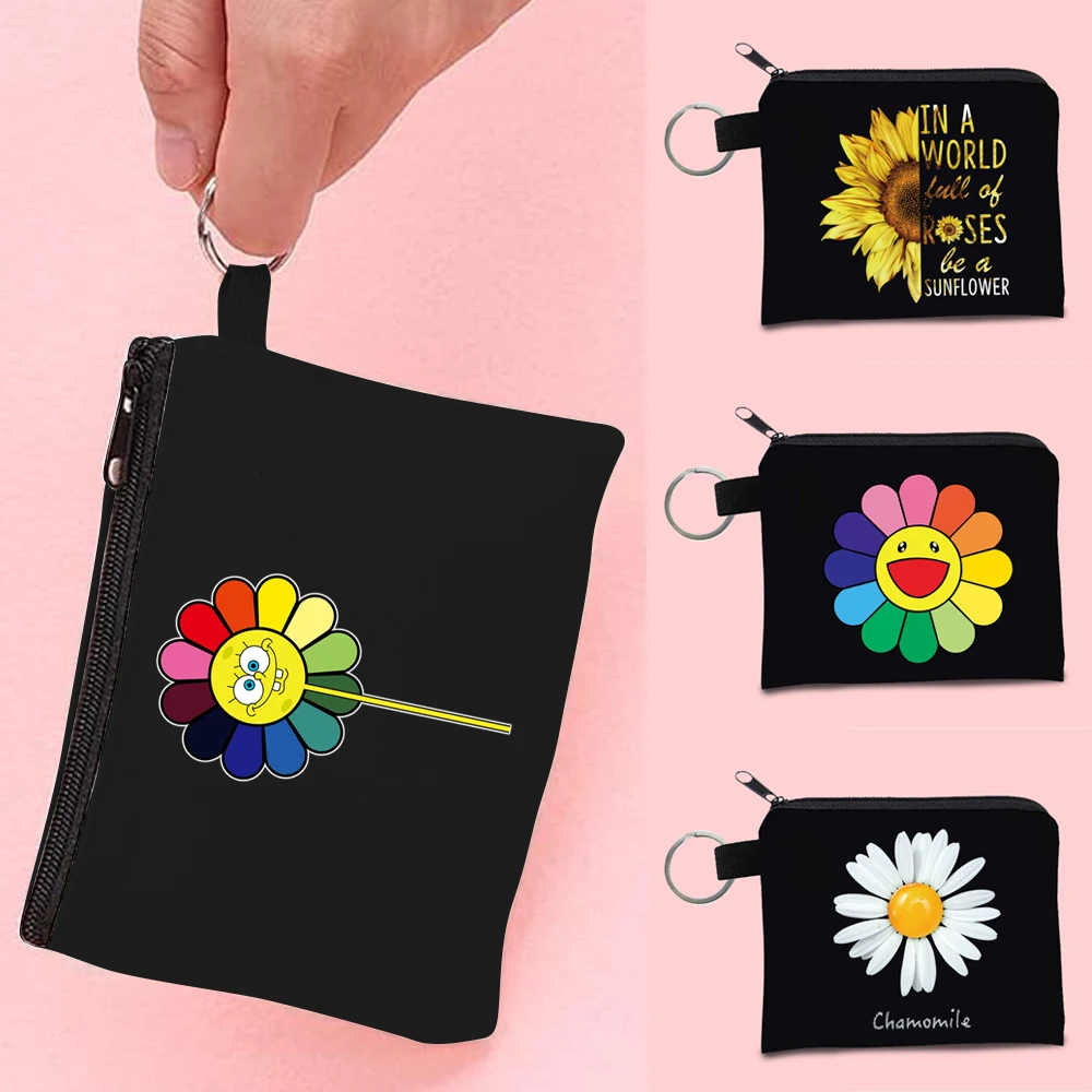 

Women Coin Purse New Mini Wallet Clutches Key Pouch Card Holder Small Makeup Bag Daisy Print Zipper Money Package Storage Pouch