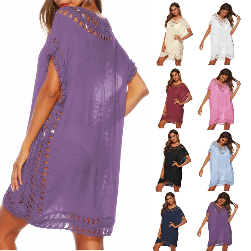 2023 Beach Outfits for Woman Swimwear Cover Up Dress Large Size Summer Tunics Vestido Play Cover-ups White Purple Bath Eixts XXL