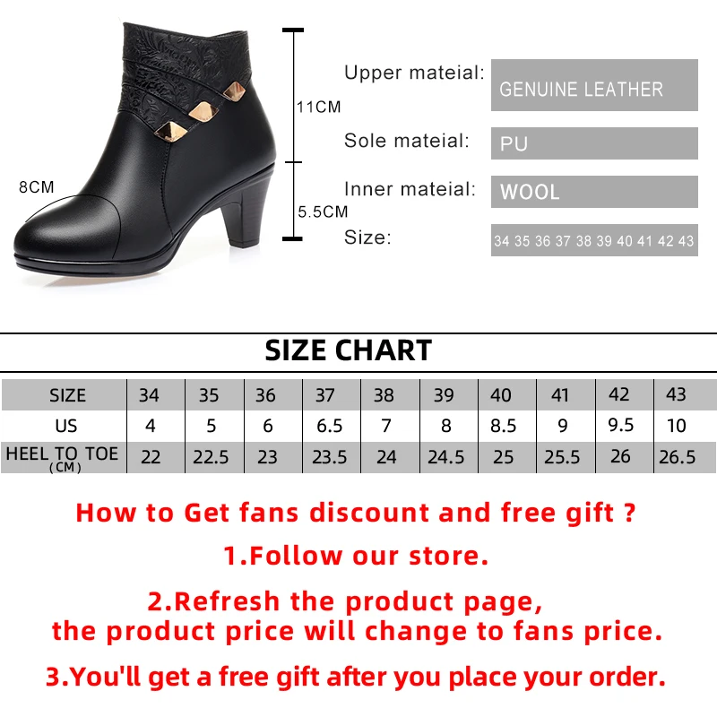 Women's Winter Boots 2023 New Genuine Leather Dress Women Boots Fashion Mid-heel Wool Warm Women's Ankle Boots