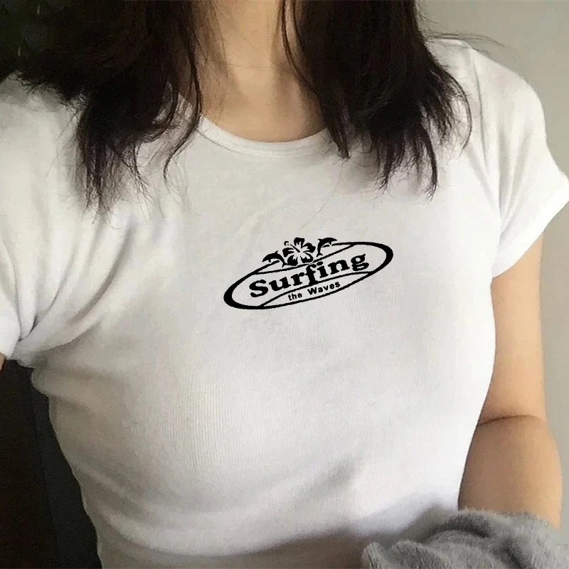 

Vintage Harajuku Fashion O Neck Short Sleeve T-Shirt Top Y2K Casual Size Park Short Show Waist Sexy Clothing Streetwear Harajuku