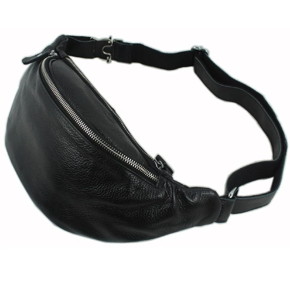 

New 2023 Fashion Men Leather waist pack genuine leather waist bag for men pouch fanny Pack male money belt bag Bum Bag Black