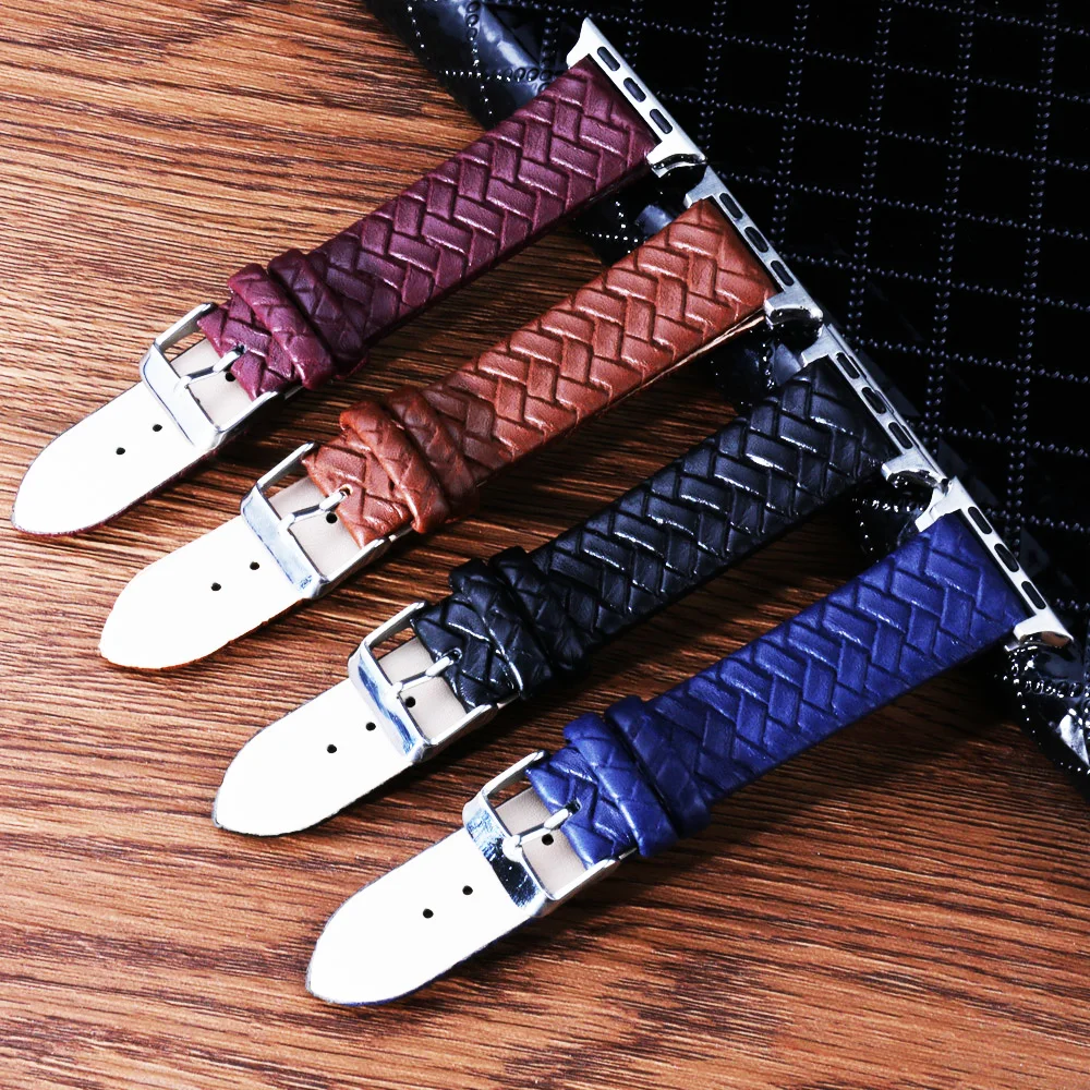 

Woven Pattern Watch Strap for Apple Watch Leather Strap Black Replacement 38mm 40mm for iwatch Series 5/4/3/2/1 42mm 44mm Soft