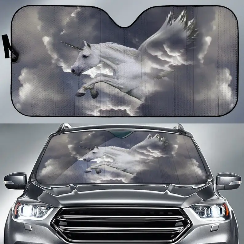 

Silver Unicorn Pegasus Horse Sunshade for Car Windshield