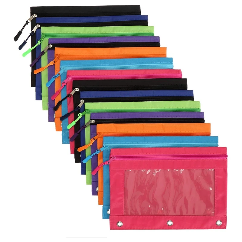 

14pcs B5 Binder Pencil Pouch Bag with Zipper Pulls, Pencil Case with Rivet Enforced 3 Ring for School, Office