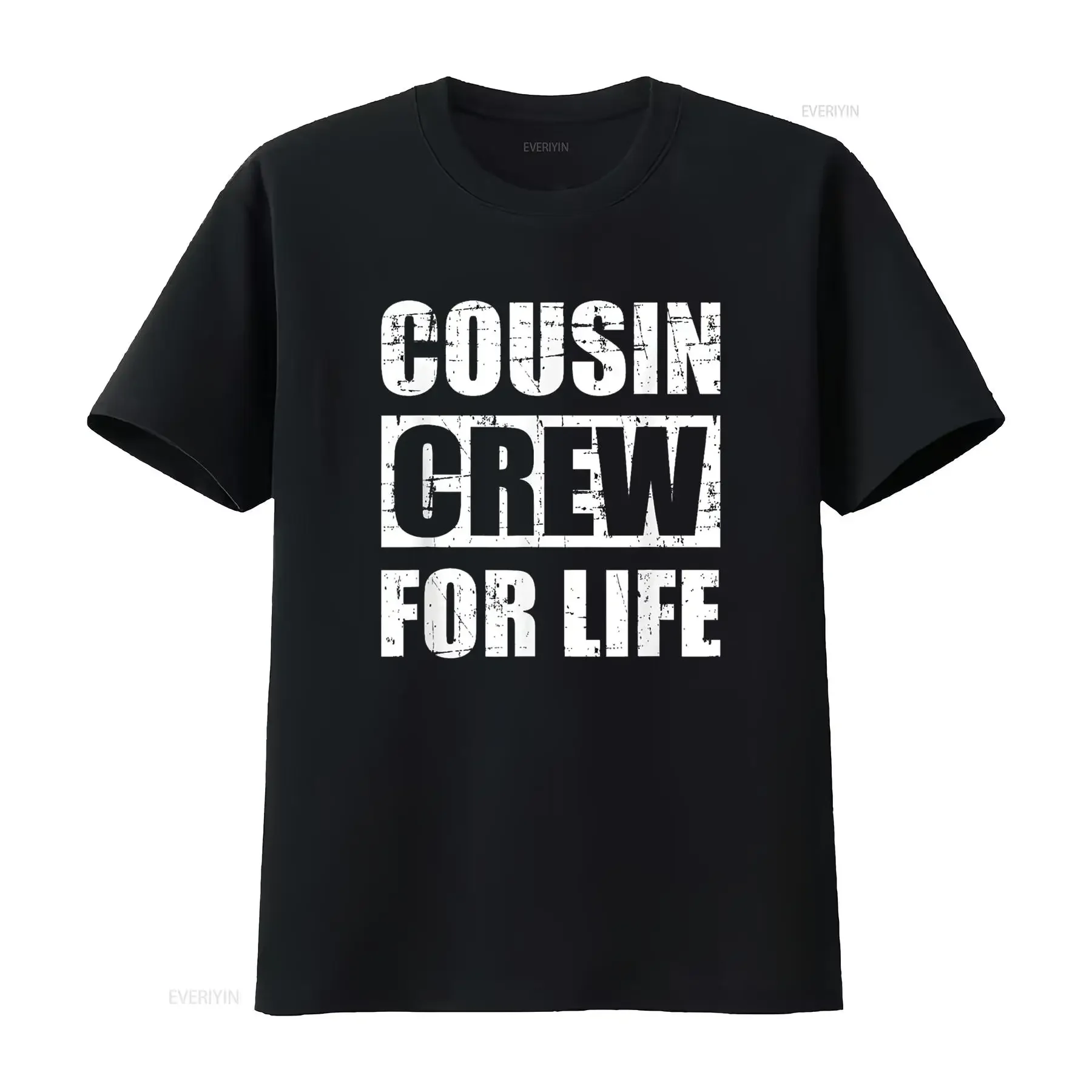Фото Футболка Cousin Crew for Life, винтажная стираная мужская футболка с мягким рисунком, растянутая, удобная, стильная, слегка, универсальная, модная, унисекс №1