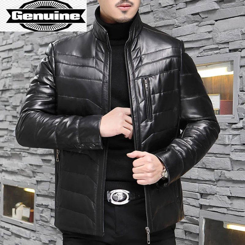 Sheepskin Jacket Men Genuine Leather Warm Down Jacket Autumn Winter Short Casual Male Leather Coat Jaqueta Masculina Lq