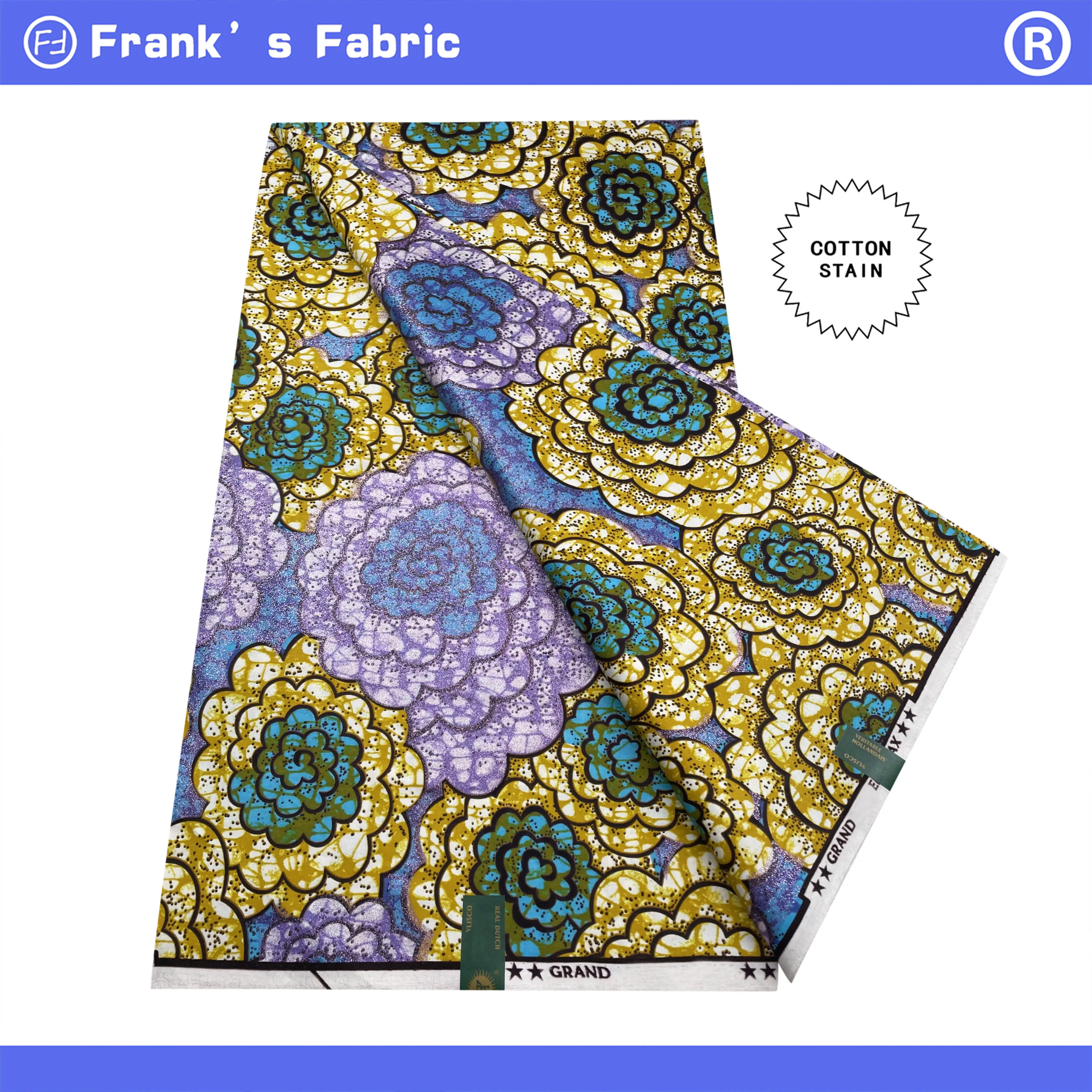 

Real Original Wax Grand Super African Printed Fabric From Holland 100%Genuine Ankara Super Dutch Batik Fabric For Sewing