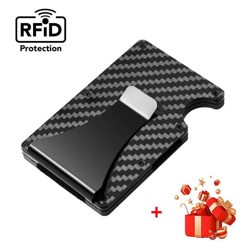 Real Carbon Fiber Wallet Red Metal Card Holder RFID Anti-theft Men Gift Package Billetera Hombre Luxury New Slim Case Minimalist