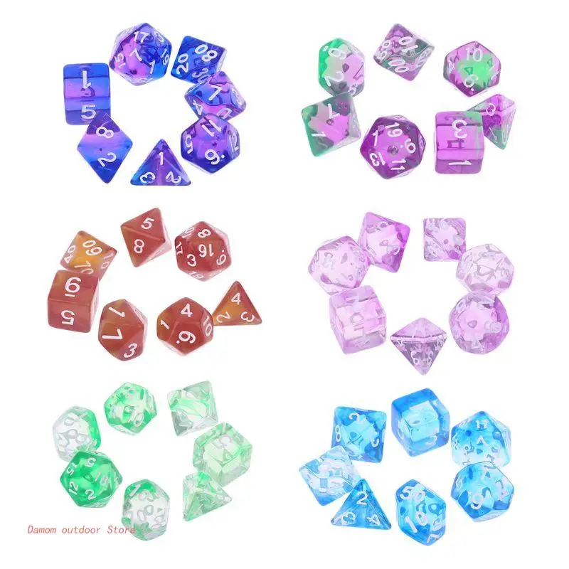 

425E 7pcs Transparent Sided D4 D6 D8 D10 D12 D20 Dungeons & Dragon D&D RPG Poly