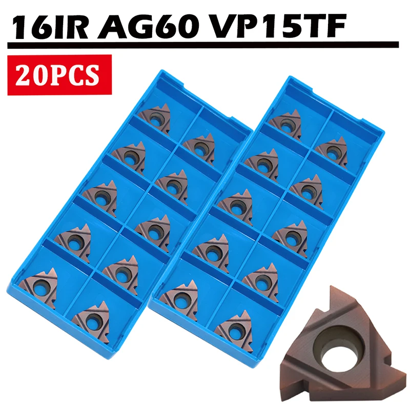 

20PCS CNC Carbide Insert 16IR AG60 VP15TF Thread Turning Tools Metal Lathe Tools Inserts16IR Turning Lathe Blade