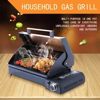 portable gas cooker 2 7kw outdoor barbecue stove multi function bbq grill machine camping gas stove with non stick grill pan