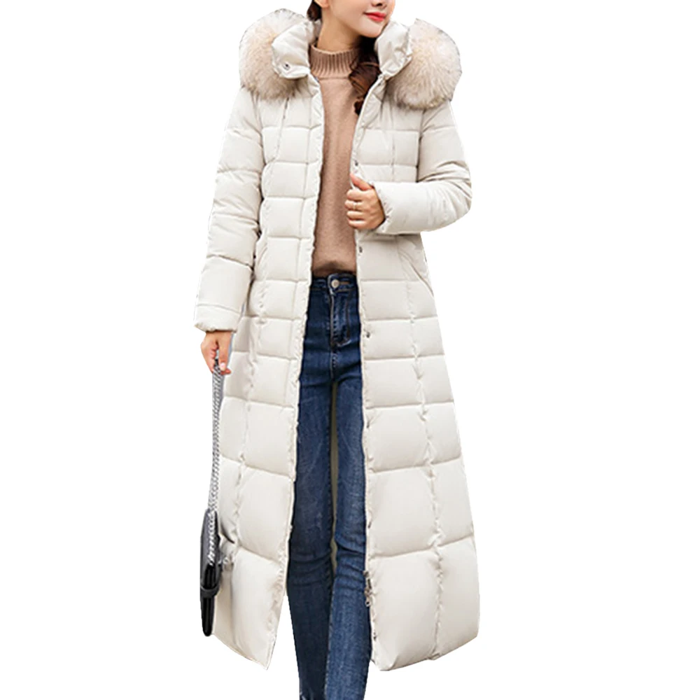 Ladies Casual Long Coat Parker Winter Women's Fashion Solid Color Zipper Pocket Pure Cotton Thick Warm Hooded Maxi Coat Jackett