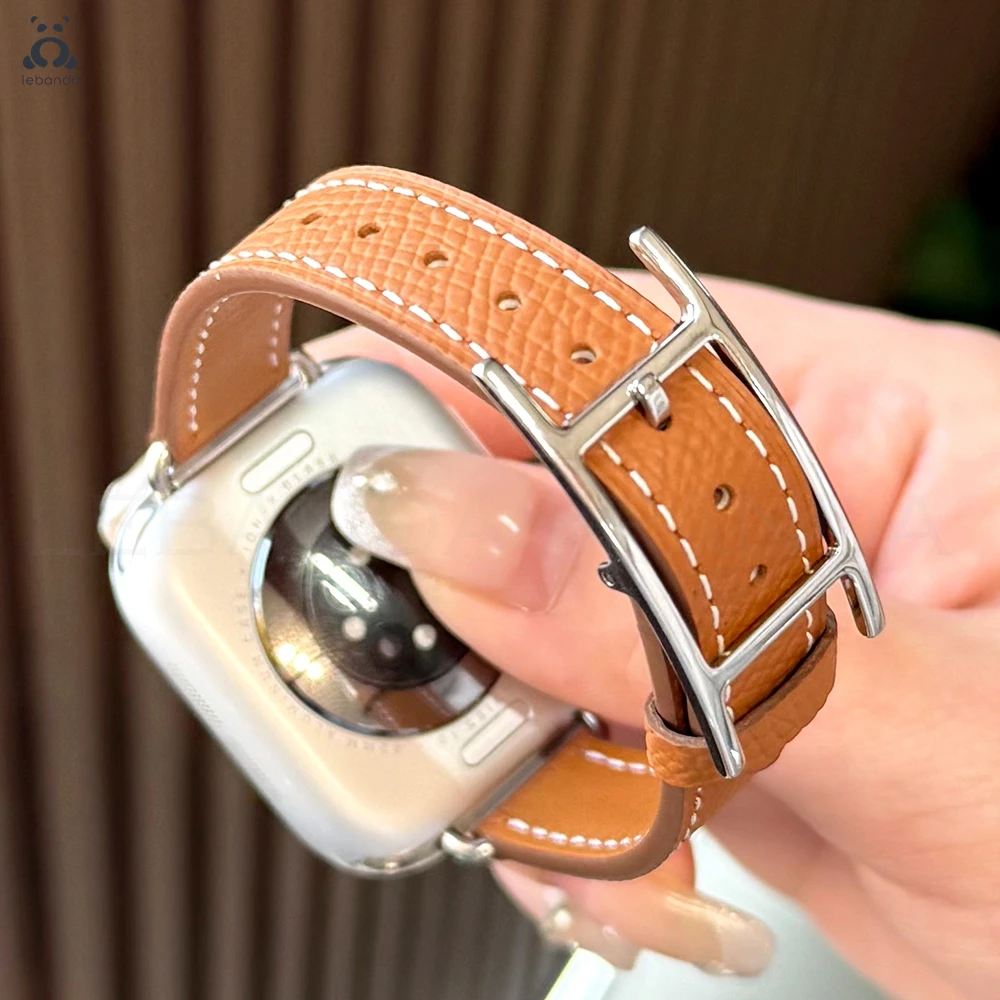 Фото Ремешок Lebanda Hapi Attelage Single Tour для Apple Watch Series 11 10 9 8 7 6 SE3, роскошный кожаный ремешок с плотно прилегающим адаптером и H-образной пряжкой №4