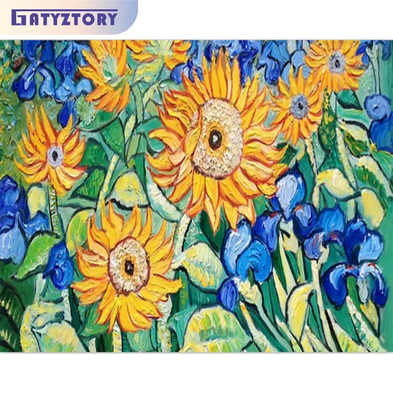 

GATYZTORY Oil Paint By Numbers With Frame Coloring By Numbers Abstract Sunflowers Picture Paint Home Decors On Canvas Gift