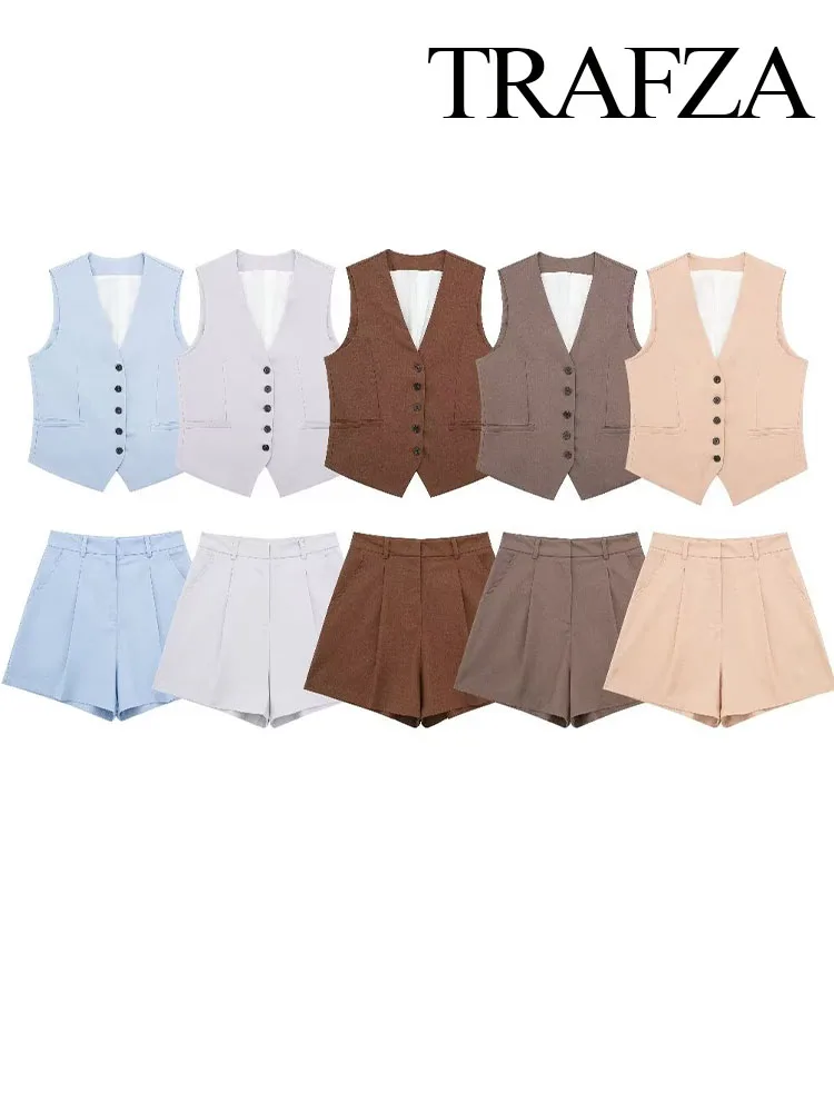 Женский однобортный топ и шорты с высокой талией V-образным вырезом