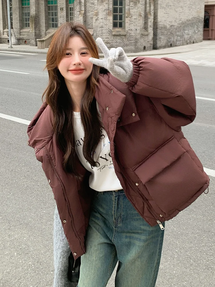 Женский пуховик Ankela с красным капюшоном зима 2024 новый модный дизайн верхняя